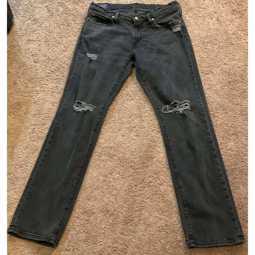 Abercrombie & Fitch Jeans Men 32x30 Black Distressed Stretch Cotton Casual Comfy